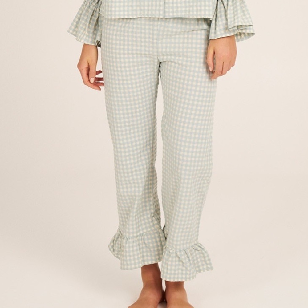 🌞 NEW Bohodot Selene Trousers - Light Blue gingham Ruffle Pants